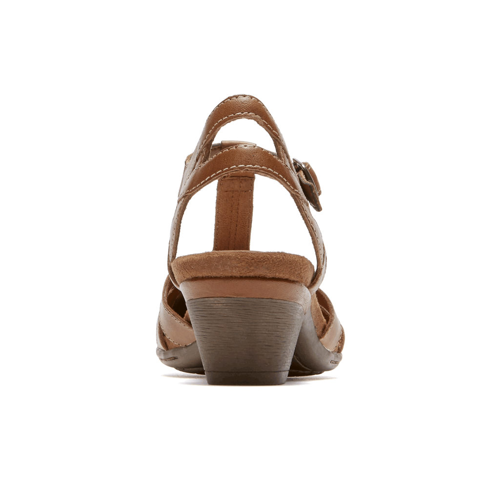 Sandalias Rockport Mujer Mexico - Cobb Hill Aubrey T-Strap Marrom - NBRLG6384